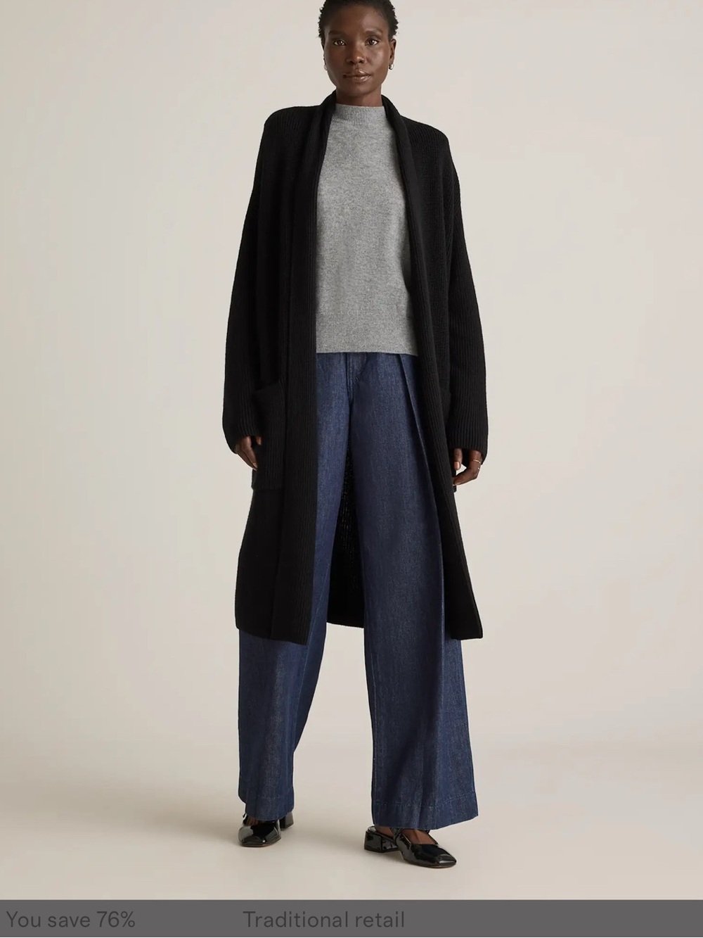 Quince Long Black Ribbed Cardigan
